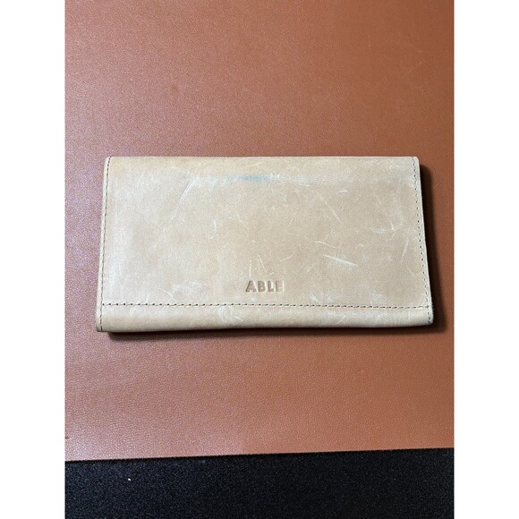 ABLE Handbags - ABLE Women's Tri-fold Wallet with Magnetic Snap Nude Beige Leather